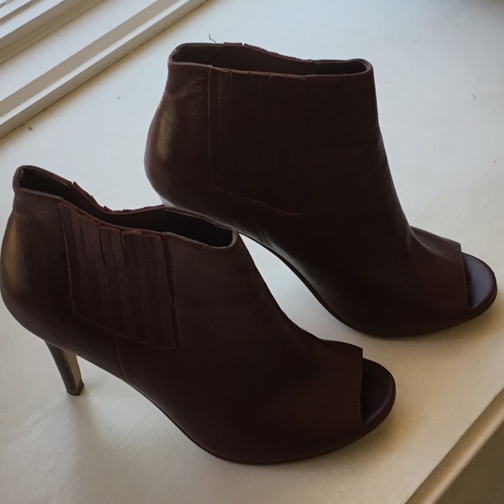 Burgundy high heel peep toe booties